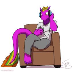  blonde_hair chair clothed dragon furry headphones hypnotic_audio hypnotic_music jabber male_only malificus music scales yellow_eyes  rating:safe score: user:sorez