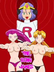blonde_hair breasts cassidy comic earrings empty_eyes erect_nipples evil_smile expressionless femsub green_eyes hypnotic_accessory james jessie jewelry jimryu large_breasts long_hair maledom multiple_girls multiple_subs nintendo open_mouth panties pink_eyes pink_hair pokemon pokemon_(anime) ponytail purple_hair simple_background smile team_rocket text topless underwear very_long_hair zombie_walk rating:Questionable score:73 user:saimin69