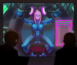 abs ass ass_expansion bimbofication blonde_hair blue_eyes boogars breast_expansion breasts erect_nipples erect_nipples_under_clothes huge_breasts lip_expansion metroid_(series) nintendo nipples restrained samus_aran tech_control zero_suit rating:Explicit score:26 user:baiket