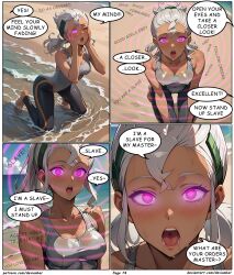 ai_art dark_skin devianbar dialogue empty_eyes femsub happy_trance nintendo pokemon professor_burnet short_hair swimsuit team_hypno text white_hair rating:Questionable score:5 user:Proyecto38