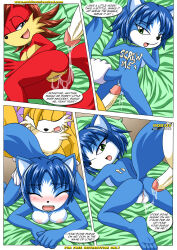 barefoot bbmbbf blonde_hair blue_hair bottomless breasts collar comic crossover cum cum_in_pussy feet femsub fiona_fox fox_boy fox_girl from_behind furry hypnotic_accessory krystal long_hair miles_tails_prower nintendo nude palcomix penis pussy pussy_juice short_hair sonic_the_hedgehog_(series) star_fox tech_control text topless rating:Explicit score:21 user:AngelCam7