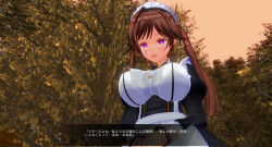 3d breasts brown_hair custom_maid_3d_2 female_only femdom femsub happy_trance large_breasts maid purple_eyes sennoudaisuki tears text translated rating:Questionable score:4 user:YuriLover2