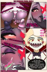 ass blonde_hair comic dialogue english_text femsub finger_in_mouth grey_skin hazbin_hotel lucifer_(hazbin_hotel) maledom netorare nonoise666 resisting text vaggie_(hazbin_hotel) white_hair white_skin rating:Questionable score:35 user:hypnosp1der