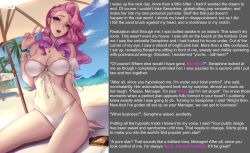 after_sex after_vaginal ahegao altered_common_sense alternate_costume aware beach bikini bra breasts caption caption_only cian_yo femsub league_of_legends manip panties pink_hair pov pov_dom seraphine swimsuit text thescunge_(writer) rating:Questionable score:74 user:thescunge