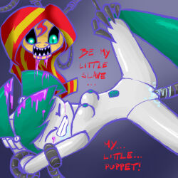 black_sclera blonde_hair bottomless breasts coils corruption cum cum_in_mouth cum_in_pussy cyan_hair drool equestria_girls evil_smile female_only femdom femsub five_nights_at_freddy's freakinbambam glowing glowing_eyes jenny_wakeman multicolored_hair my_life_as_a_teenage_robot my_little_pony nickelodeon nightmare_fuel nude pussy rape red_hair robot sex slime smile sunset_shimmer tears tentacle_sex tentacles text topless twintails vaginal western yuri rating:Explicit score:35 user:Grim