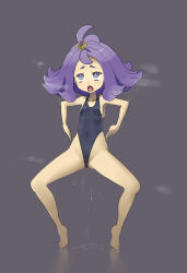 acerola_(pokemon) artist_request barefoot breasts cameltoe eye_roll female_only haigure heart heart_eyes leotard nintendo open_mouth pokemon pokemon_sun_and_moon purple_hair pussy_juice see-through small_breasts solo spread_legs squatting symbol_in_eyes rating:Questionable score:7 user:Sleepyhead97