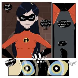 absurdres black_hair breasts comic dialogue disney femsub inuyuru long_hair maledom text the_incredibles violet_parr western rating:Questionable score:107 user:AcidPanic