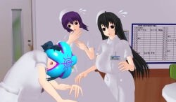 3d 3d_custom_girl black_hair blue_hair hat long_hair nurse original parasite purple_hair resisting text rating:Questionable score:9 user:Sleepyhead97