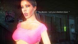 3d agent_47 blue_eyes breasts brown_hair christine_mccray collarbone dreeplyn_(manipper) hitman_absolution large_breasts manip necklace open_mouth samantha_ruby screenshot spiral_eyes symbol_in_eyes text underboob rating:explicit score: user:dreeplyn