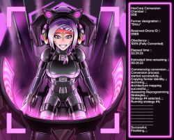 bodysuit bondage breasts drone female_only glasses headphones hexcorp_(sleepystephbot) hypnotic_accessory hypnotic_screen latex plasma-dragon purple_hair restrained tech_control text rating:Questionable score:46 user:Jade