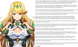 blonde_hair breasts caption caption_only cleavage female_only femdom gloves large_breasts long_hair looking_at_viewer male_pov manip mythra_(xenoblade) nintendo nuezou overlordmiles_(manipper) pov pov_sub smile text trigger xenoblade_chronicles xenoblade_chronicles_2 yellow_eyes rating:questionable score: user:detour