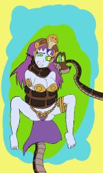 bare_legs barefoot breasts cleavage clothed coils crown disney feet femsub hair_ornament harem_outfit hypnotic_eyes jewelry kaa kaa_eyes large_breasts long_hair maledom purple_hair resisting restrained risky_boots shantae_(series) smile snake spread_legs the_humble_novice the_jungle_book rating:Questionable score:20 user:KAAXMANCUB