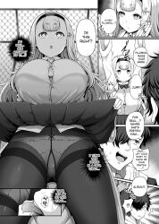 breasts cell_phone comic empty_eyes expressionless femsub fujimiya_sophia greyscale hard_translated heart heart_eyes huge_breasts lab_coat maledom monochrome open_mouth panties scientist skirt skirt_lift symbol_in_eyes tagme tawara_hiryuu tech_control text translated underwear white_hair rating:Questionable score:60 user:L12@