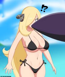  absurdres bikini blonde_hair breasts cynthia femsub gengar migirider nintendo open_mouth pokemon pokemon_diamond_pearl_and_platinum possession surprised  rating:questionable score: user:desmadrex