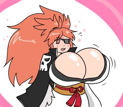  baiken breast_expansion breasts eyepatch female_only femsub guilty_gear huge_breasts kaa_eyes large_breasts lewdsona long_hair pink_hair solo spiral_eyes symbol_in_eyes  rating:questionable score: user:toxxie