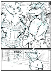 breasts comic digimon fox_girl furry greyscale large_breasts lizard_boy renamon sketch text yawg rating:Safe score:18 user:anonymind