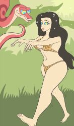 barefoot bikini black_hair breasts expressionless feet femsub hypnotic_eyes kaa_eyes large_breasts long_hair original plsgts saalim_(plsgts) snake zombie_walk rating:Questionable score:70 user:hypno