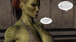 3d absurdres angry breasts comic dialogue female_only green_skin large_breasts muscle_girl orc orc_girl red_hair text the_mad_prince rating:Questionable score:0 user:TheMadPrince