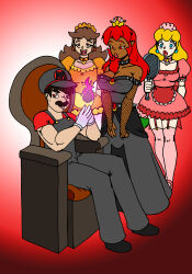 absurdres blonde_hair bowsette breasts corruption crazycowproductions crown empty_eyes femsub genderswap happy_trance jewelry large_breasts maid maid_headdress maledom mario multiple_girls new_super_mario_bros._u_deluxe nintendo open_mouth princess princess_daisy princess_peach red_hair super_crown super_mario_bros. transformation rating:Safe score:63 user:crazycowproductions