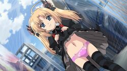  alice_(oretachi_ni_tsubasa_wa_nai) animated animated_gif blonde_hair blue_eyes breasts dress exhibitionism femdom loli oretachi_ni_tsubasa_wa_nai panties piper_(manipper) skirt skirt_lift smile thighhighs twintails underwear  rating:questionable score: user:piper