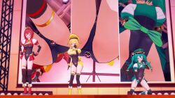 3d animated ass blonde_hair blush boots bow bow_tie butt_plug crotch_tattoo dancer dancing flare_(ts_mahou_shoujo_nao!) garter gloves green_eyes green_hair happy_trance hat high_heels hypnotic_accessory ignis_(ts_mahou_shoujo_nao!) kneeling koikatsu! lapis_(ts_mahou_shoujo_nao!) large_breasts leotard magical_girl miniskirt moawi1 multiple_girls multiple_subs multiple_views opera_gloves orange_eyes red_eyes red_hair side_ponytail small_breasts smile standing tattoo tech_control ts_mahou_shoujo_nao! twintails underboob video rating:Questionable score:24 user:VortexMaster