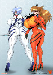 asuka_langley_soryu bimbofication blue_hair bodysuit breasts erect_nipples femsub huge_breasts large_lips neon_genesis_evangelion orange_hair rei_ayanami source_request twintails zedeki rating:questionable score: user:butterball