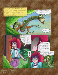 coils comic disney equestria_girls kaa long_hair my_little_pony personification pink_hair pinkie_pie snake text the_jungle_book yuu-chan rating:safe score: user:hypnohammer