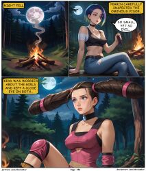 ai_art blue_hair brown_hair devianbar dialogue kidd_summers large_breasts nintendo perrin_(pokemon) pokemon short_hair team_hypno text rating:Safe score:2 user:Proyecto38