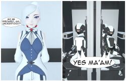 3d absurdres collar comic female_only femsub graybot rwby tech_control tepmarmy text winter_schnee rating:Questionable score:6 user:YuriLover2