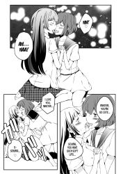 black_hair body_swap breasts comic doggy_style drool empty_eyes french_kiss hard_translated hypnotic_drink kissing long_hair marialite monochrome petrification possession school_uniform sex short_hair tagme text translated yuri rating:Explicit score:7 user:L12@