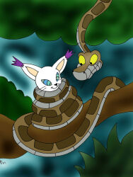  cat_girl coils digimon disney femsub furry gatomon kaa kaa_eyes lol20 maledom smile snake the_jungle_book trees  rating:safe score: user:demonsnake55