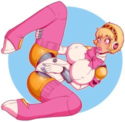 aegis_(persona) ass_expansion bimbofication blonde_hair brain_drain breast_expansion breasts confused dazed dsan female_only femsub glowing heart heart_eyes high_heels huge_breasts huge_hips large_lips persona_(series) persona_3 robot short_hair solo symbol_in_eyes transformation wrenzephyr2 rating:questionable score: user:monstermasher