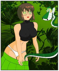 ai_irie breasts brown_hair disney femsub freckles glasses happy_trance hypnotic_eyes jimryu kaa kaa_eyes large_breasts leaning_forward midriff najica_blitz_tactics navel nipples open_mouth panties skirt snake the_jungle_book underwear undressing rating:Questionable score:70 user:iksheno