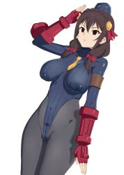 breasts cameltoe capcom corruption empty_eyes expressionless female_only femsub ikidumi kono_subarashii_sekai_ni_shukufuku_wo! large_breasts pantyhose saluting shadaloo_dolls solo street_fighter yunyun_(konosuba) rating:questionable score: user:sleepyhead97