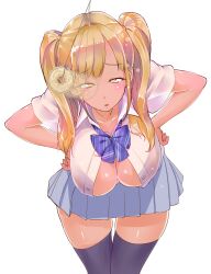 abunai_ueda blonde_hair breasts character_request chicken_pose dazed empty_eyes femsub large_breasts lillytank_(manipper) long_hair manip open_mouth original pendulum ribbon school_uniform skirt thighhighs twintails rating:Safe score:164 user:LillyTank