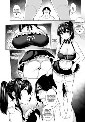 black_hair bouncing_breasts breast_fondling breasts comic dialogue empty_eyes expressionless greyscale hypnotic_app hypnotic_light inverted_nipples large_breasts maid maid_headdress maledom monochrome ponytail sakamata_nerimono spanish tagme text ugly_bastard rating:Explicit score:14 user:L12@