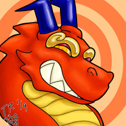  dragon evil_smile furry horns kaa_eyes maledom sharp_teeth smile tiamat yellow_eyes  rating:safe score: user:tiamat
