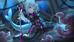 blue_eyes bodysuit gawr_gura hololive hololive_english latex maboroshi_hane_(l0ryhy3rdac) mission_mermaiden rubber tail tentacles virtual_youtuber white_hair rating:Explicit score:12 user:Sharky