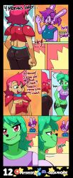absurdres breasts bunny_girl cartoon_network cheating clothed comic corruption dialogue enid_(ok_ko) evil_smile female_only fink_(ok_ko) furry glowhorn green_hair looking_back ok_k.o.!_let's_be_heroes pants ponytail purple_eyes purple_hair rat_girl red_action red_eyes red_hair shirt shorts simple_background smile smirk smug table text rating:Questionable score:28 user:ArtifactFox