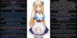 bikini_top blonde_hair breasts caption caption_only cleavage exposed_chest female_only femdom femsub hair_ribbon huge_breasts jjmayoboy_(manipper) large_breasts lina_bell_roll long_hair maid manip michihasu multicolored_eyes nail_polish open_mouth original purple_eyes ribbon skirt tagme text thighhighs twintails rating:Questionable score:103 user:JJMayoBoy