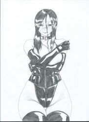 black_hair blush breasts cleavage collar corset cullingangelmiyata femsub greyscale large_breasts latex long_hair looking_at_viewer original pov pov_dom sketch traditional rating:Questionable score:19 user:TheGoodShank