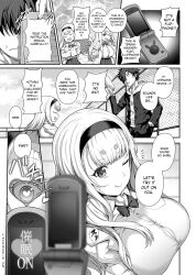 breasts cell_phone comic english_text femsub fujimiya_sophia greyscale hard_translated heart heart_eyes huge_breasts hypnotic_app lab_coat monochrome scientist symbol_in_eyes tagme tawara_hiryuu tech_control text translated white_hair rating:questionable score: user:l12@