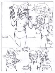 bunny_girl comic crazycowproductions femdom furry greyscale humor hypnotic_beam hypnotic_gun lion_boy long_hair malesub open_mouth original raygun short_hair spiral_eyes symbol_in_eyes tech_control text traditional trippy_(trippy) rating:Questionable score:49 user:crazycowproductions