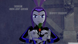 angry breasts bunny_ears carrot clothed dc_comics dialogue dogdog english_text femsub goth grey_skin maledom nipples purple_eyes purple_hair raven text time_stop torn_clothes rating:Explicit score:2 user:Bootyhunter69