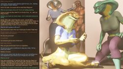 3d alien arden_(thalarynth) aware baxie_(thalarynth) becca_(thalarynth) bottomless caption crossed_legs del_(thalarynth) dialogue femdom furry humor kneeling large_penis lizard_boy malesub manip multiple_subs muscle_boy nude penis possession scalie sitting snake_girl story text thalarynth_(manipper) tied_shirt topless trigger rating:Explicit score:14 user:Thalarynth