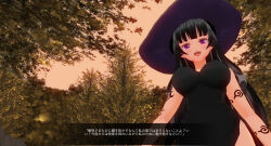 3d black_hair breasts custom_maid_3d_2 female_only femdom femsub happy_trance hat large_breasts purple_eyes sennoudaisuki tattoo text translated tribal_tattoo witch witch_hat rating:Questionable score:5 user:YuriLover2