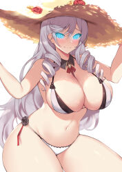 algerie_(azur_lane) azur_lane bikini_bottom bikini_top blush breasts cleavage female_only femsub glowing glowing_eyes happy_trance hat huge_breasts kuavera large_hips long_hair looking_at_viewer manip misterman4_(manipper) smile spiral_eyes swimsuit symbol_in_eyes tagme white_hair rating:questionable score: user:misterman4