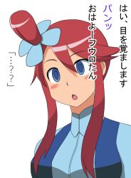 blush empty_eyes femsub gullsink nintendo pokemon pokemon_black_and_white red_hair short_hair skyla text translated rating:Safe score:21 user:hypno