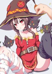 blush brown_hair femsub hat heart heart_eyes kono_subarashii_sekai_ni_shukufuku_wo! megumin_(konosuba) ni_tamagoex pendulum sweat symbol_in_eyes rating:questionable score: user:mattlau04