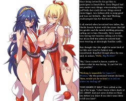 blonde_hair blue_hair blush breasts caption cleavage cosplay dazed female_only femsub fire_emblem fire_emblem_awakening ghost13_(writer) happy_trance humor icontrol_(manipper) king_of_fighters konno_tohiro large_breasts long_hair looking_at_viewer lucina mai_shiranui manip metroid_(series) mole multiple_girls multiple_subs nintendo open_mouth ponytail possession princess samus_aran small_breasts smile spiral_eyes super_smash_bros. symbol_in_eyes text white_background rating:Questionable score:122 user:Icontrol
